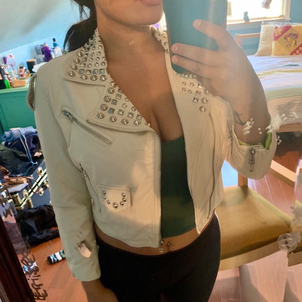 Nasty Gal Faux White Leather Jacket